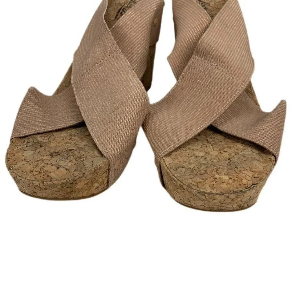 Lucky Brand Tan Crisscross‎ Strap Cork Wedge Sandal